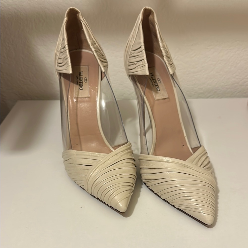 Valentino Cream Heels with Pleated Stiletto Design